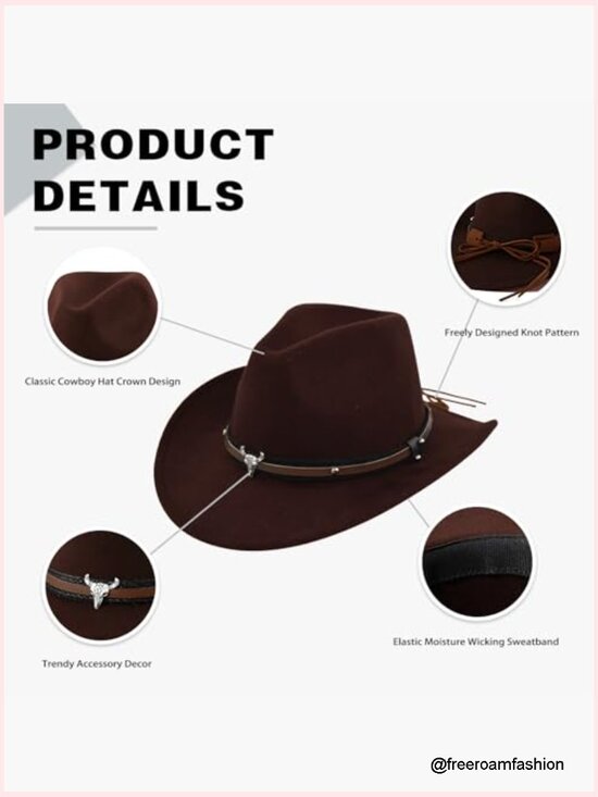 Shapeable Wide Brim Felt Cowboy Hat for Women Men with Belt Buckle main image 4